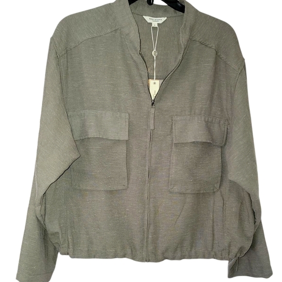 Max Studio olive green zip up shirt jacket women's top linen blend - Picture 3 of 10